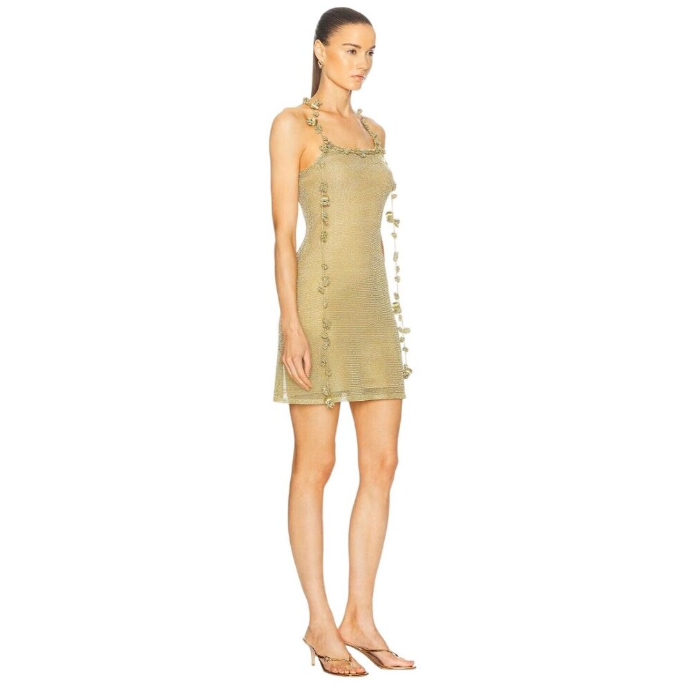 Cult Gaia Alonza Knit Dress in Gold Large New Womens Mini Metallic Cocktail - Picture 4 of 17